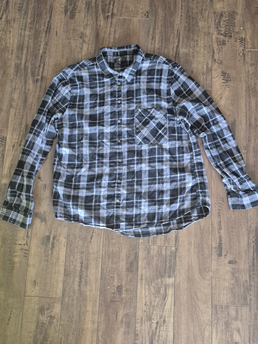 G:21 Black Gray Plaid Button Front Shirt XL 100% Cotton Casual Flannel Top - Picture 6 of 6